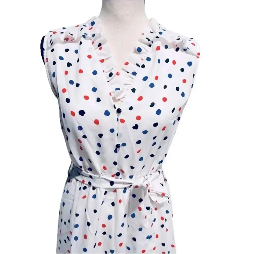 Molly Bracken Veil Print Dress White with Polkadots (black,red,blue) Size S